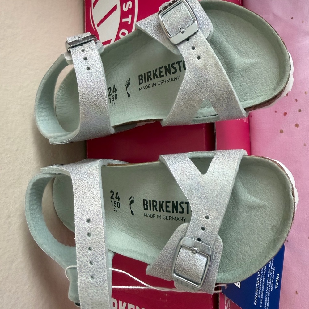Birkenstock Kids Rio Microfiber Iridescent Matcha With Ankle Strap